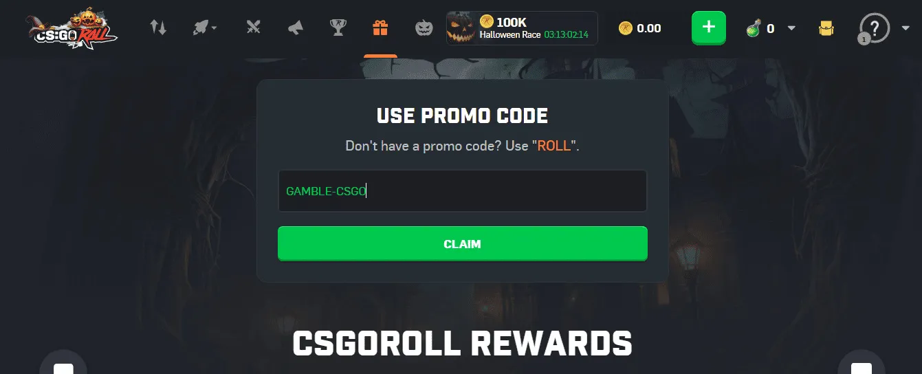Head to the “Rewards” tab or find the Promo Code 